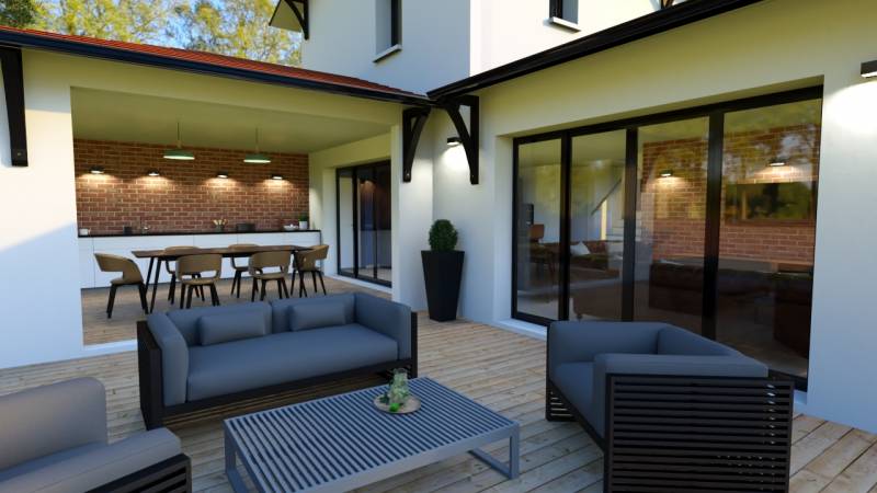 A bâtir une maison de 145 m5 avec sa terrasse couverte au Teich